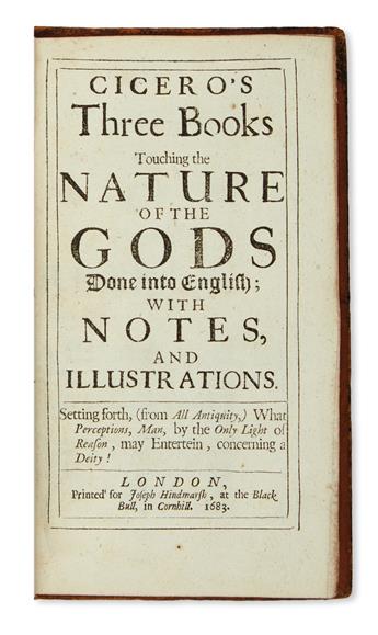 CICERO, MARCUS TULLIUS. Tullys Offices. 1680 + Ciceros Three Books Touching the Nature of the Gods.  1683
